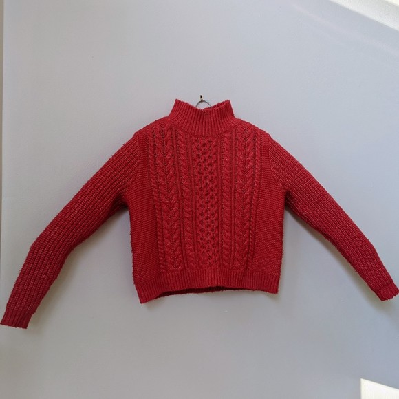 Red cable knit sweater, mock neck. Loft sz Medium. Holiday sweater - Picture 1 of 8